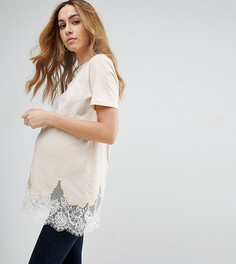 Длинная футболка с кружевной отделкой ASOS Maternity TALL - Розовый