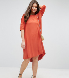 Свободное платье-футболка с закругленным низом ASOS CURVE - Оранжевый