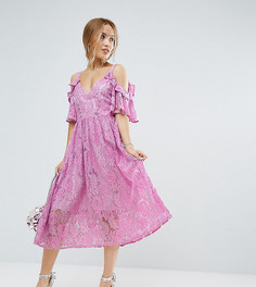 Розовое кружевное платье миди ASOS PETITE - Розовый