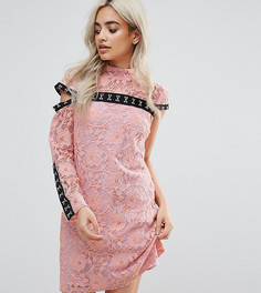 Кружевное платье мини с крючками на контрастной ленте ASOS PETITE - Мульти
