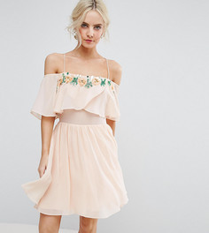 Двухслойное приталенное платье с отделкой на лифе ASOS PETITE - Розовый