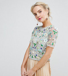Футболка с цветочной аппликацией ASOS PETITE - Зеленый