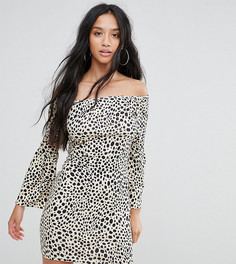 Облегающее платье мини с открытыми плечами и звериным принтом ASOS PETITE - Мульти