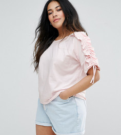 Футболка с рюшами и затягивающимися завязками на рукавах ASOS CURVE - Розовый