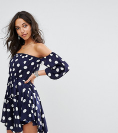 Платье мини с открытыми плечами и поясом на талии Boohoo - Темно-синий