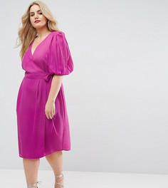 Чайное платье с запахом и пышными рукавами ASOS CURVE - Розовый
