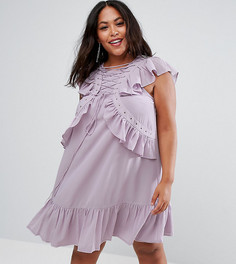 Свободное чайное платье со шнуровкой и люверсами ASOS CURVE - Фиолетовый