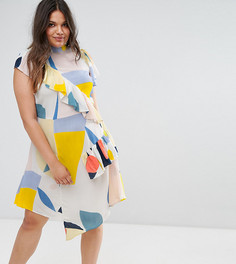 Чайное платье с оборкой и принтом ASOS CURVE - Мульти