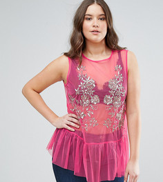 Топ из сеточки с баской и пайетками ASOS CURVE - Розовый