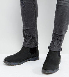 Черные кожаные ботинки челси для широкой стопы с рифленой подошвой ASOS - Черный