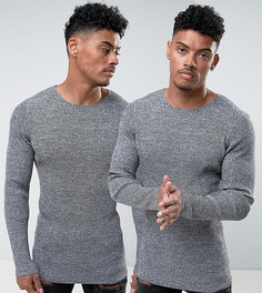 2 черно-белых меланжевых джемпера в рубчик ASOS - СКИДКА - Серый
