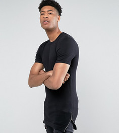 Черная длинная обтягивающая футболка с молниями по бокам ASOS TALL - Черный