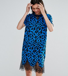 Платье-футболка с кружевными вставками и леопардовым принтом ASOS TALL - Мульти