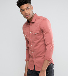 Розовая джинсовая зауженная рубашка в стиле вестерн ASOS TALL - Розовый