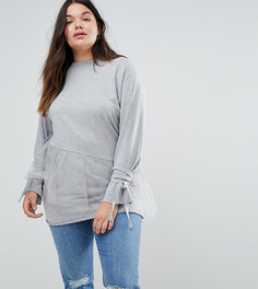 Топ с тюлевыми оборками и завязками на рукавах ASOS CURVE - Серый