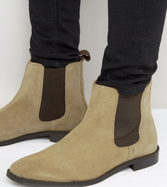 Бежевые замшевые ботинки челси для широкой стопы ASOS - Светло-серый