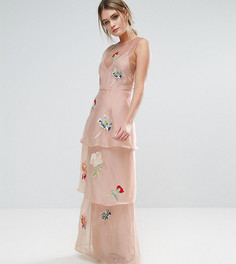 Ярусное платье макси с цветочной вышивкой Hope &amp; Ivy - Розовый