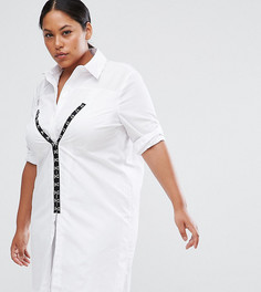 Хлопковое платье-рубашка с отделкой ASOS CURVE - Белый