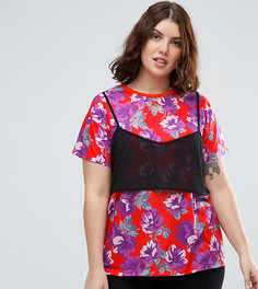 Футболка с сетчатой накладкой в виде бюстгальтера ASOS CURVE - Мульти