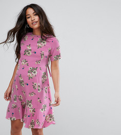 Чайное платье с цветочным принтом и шнуровкой на спине ASOS Maternity - Розовый
