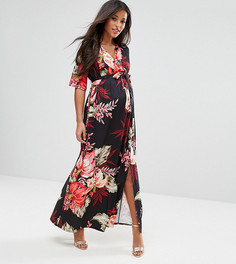 Платье макси с запахом и цветочным принтом ASOS Maternity NURSING - Черный