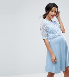 Короткое приталенное платье в два слоя с кружевом ASOS Maternity NURSING - Синий