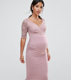 Кружевное облегающее платье миди с запахом ASOS Maternity NURSING - Фиолетовый