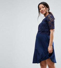 Короткое приталенное платье в два слоя с кружевом ASOS Maternity NURSING - Темно-синий