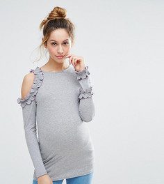 Топ в рубчик с открытым плечом и оборками ASOS Maternity - Серый