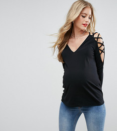 Топ из крепа с решетчатой отделкой на плечах ASOS Maternity - Черный