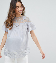 Футболка с кружевными вставками и вышивкой ASOS Maternity - Синий
