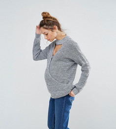 Джемпер с запахом и чокером ASOS Maternity NURSING - Серый