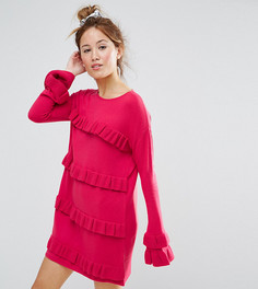 Платье с рюшами и рукавами клеш ASOS PETITE - Розовый