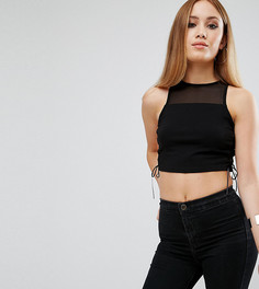 Топ с сетчатыми вставками и шнуровкой ASOS PETITE - Черный