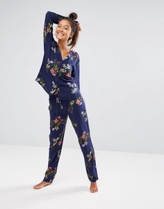 Пижамный комплект с рубашкой и брюками с синим цветочным принтом ASOS - Мульти
