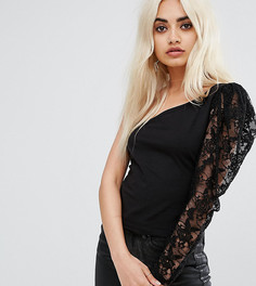 Топ на одно плечо в стиле 80-х с кружевным рукавом ASOS PETITE - Черный