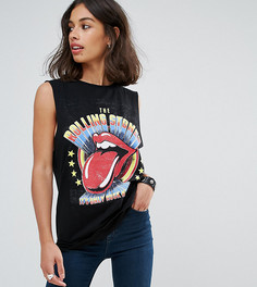 Топ с глубокими проймами и принтом Rolling Stones ASOS PETITE - Черный