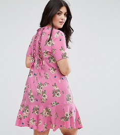 Чайное платье со шнуровкой и цветочным принтом ASOS CURVE - Мульти