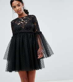 Свободное кружевное платье мини ASOS PETITE - Черный