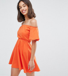 Короткое приталенное платье с открытыми плечами ASOS PETITE - Розовый