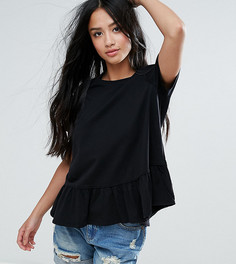 Футболка с оборкой по краю ASOS PETITE - Черный