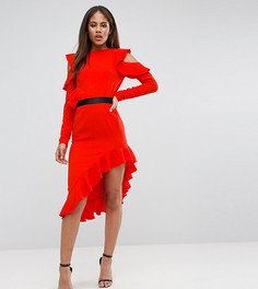 Платье из крепа с открытыми плечами и асимметричным краем ASOS TALL - Красный