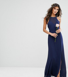 Шифоновое платье макси с отделкой в цвет и завязкой TFNC WEDDING - Темно-синий