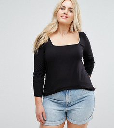 Футболка с квадратным вырезом и длинными рукавами ASOS CURVE - Черный