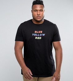 Удлиненная футболка с принтом Blue Yellow Red ASOS PLUS - Черный