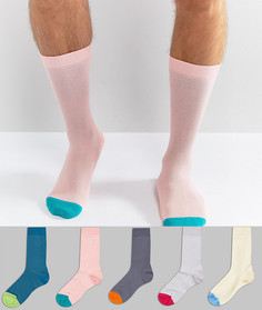 Набор из 5 пар носков пастельных цветов с контрастными вставками ASOS - Мульти