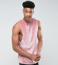 Розовая длинная велюровая футболка без рукавов с заниженными проймами ASOS TALL - Розовый