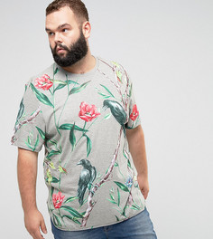 Длинная футболка с цветочным принтом и закругленным краем ASOS PLUS - Серый