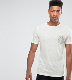 Футболка с добавлением льна и ацтекским принтом на кармане ASOS TALL - Белый