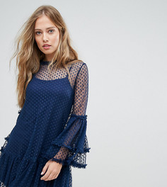 Сетчатое свободное платье в горошек с высоким воротом Lace &amp; Bead - Темно-синий